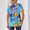 Women's Fashionable Casual Hawaiian Print V-neck Short-sleeved Button-down T-shirt Top