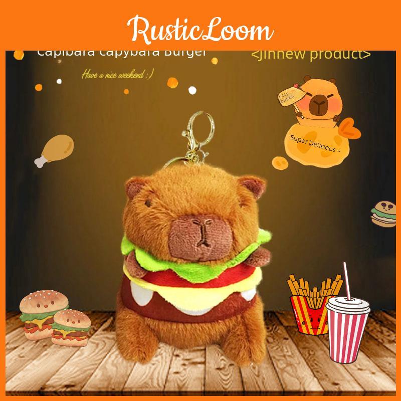 Capybara Back Hamburger Crow Cartoon Design Plush Keychain For Car Key Fob Gift