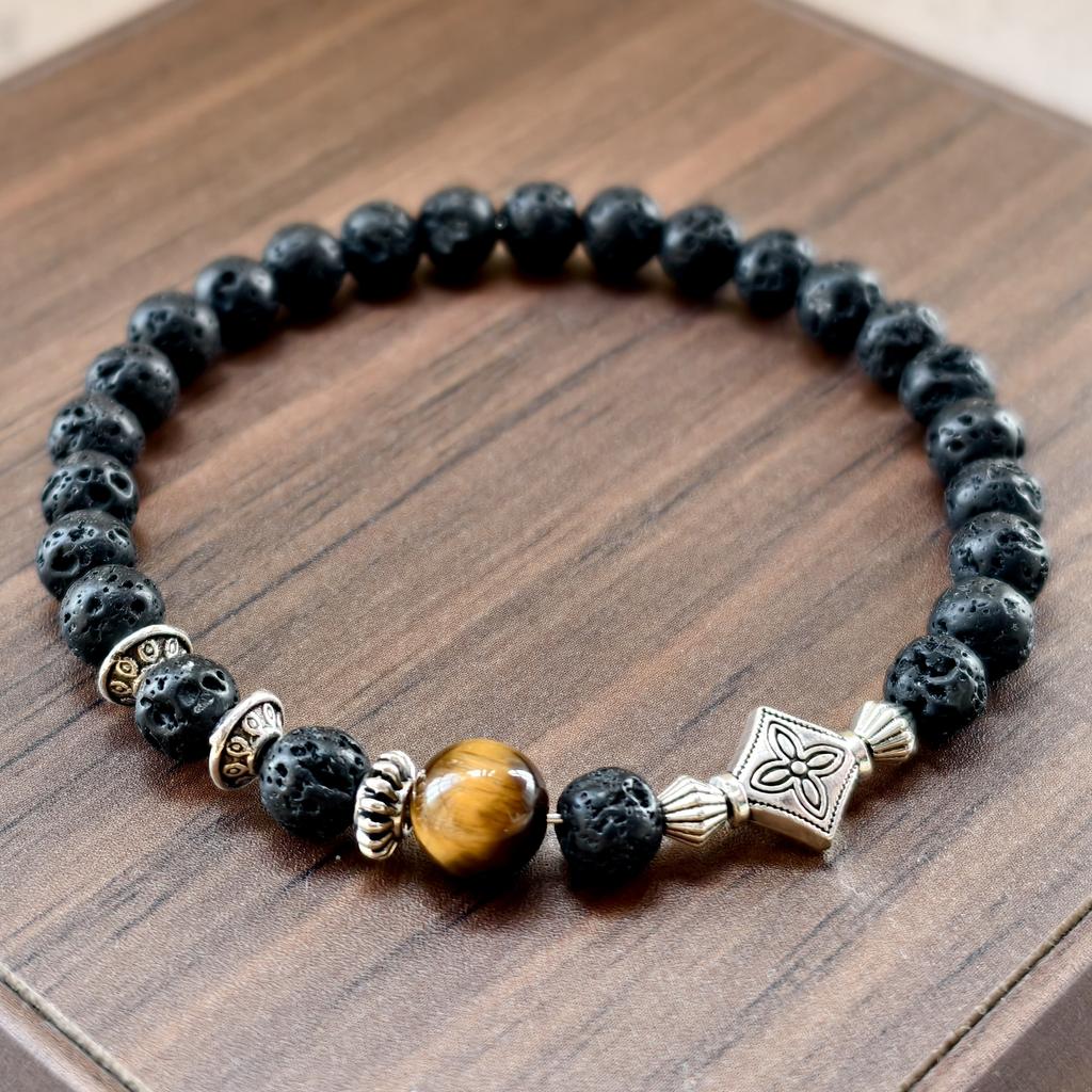 Naturstein Armband 6mm Perlen Natur 7A Tigerauge Lavastein Glücksarmbänder Für Frauen Männer Schmuck Pulseras Homme