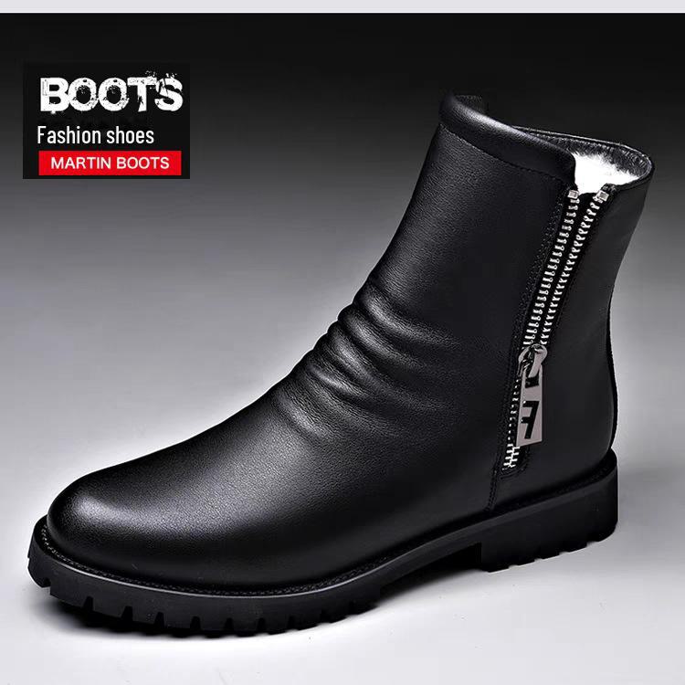 Ghete Martin pentru bărbați, de iarnă, cu gleznă înaltă - Piele de vacă moale, confortabile, cu fermoar la modă, căptușeală din catifea din lână