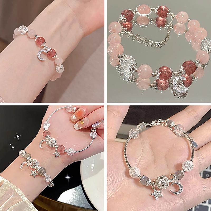 Brățară cu mărgele de cristal dulce de modă pentru fete Brățări cu pandantiv cu stea și lună Accesorii de bijuterii Cadouri de prietenie