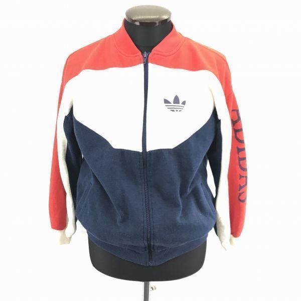 

adidas/80s/Vintage Full-Zip Blouson Jacket/Outerwear/M/Red×White×Navy/Fleece Lining/Sleeve ADIDAS Print/Trefoil Logo