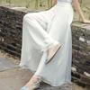 Women's Wide-Leg Chiffon Pants: Flowy, Elastic Waist, Long Cropped Skirt-Pants