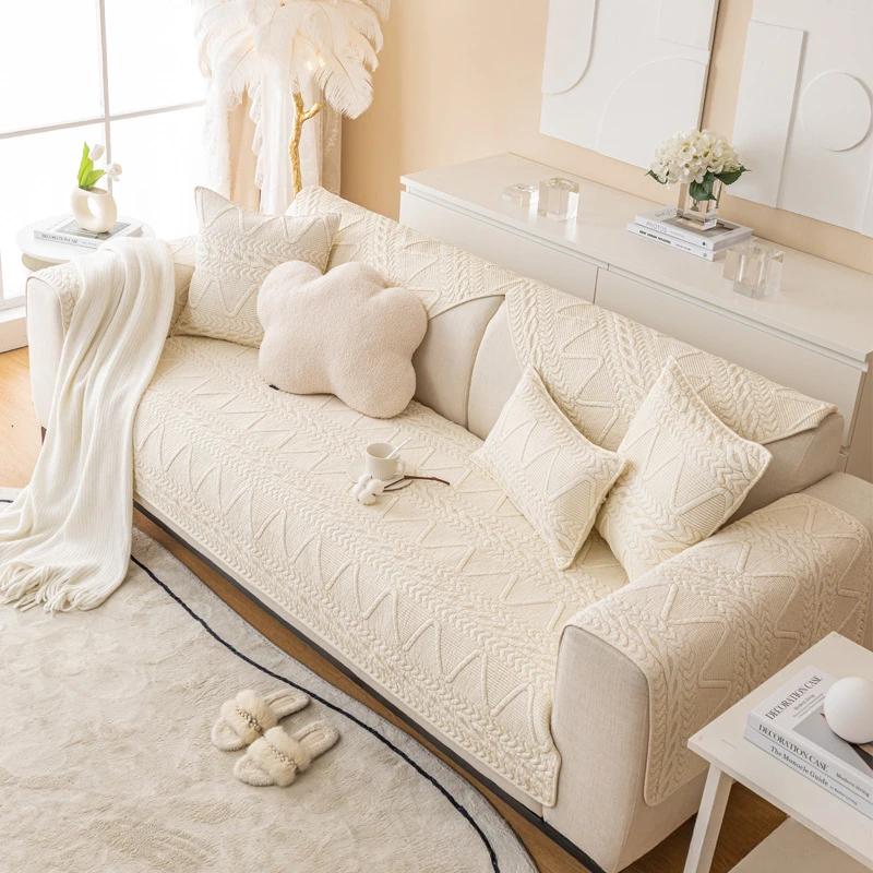 Four Season Universal Solid Color Sofa Mat Simple Quilted Comfortable Breathable Sofa Napkins Non Slip Dustproof Sofa Covers