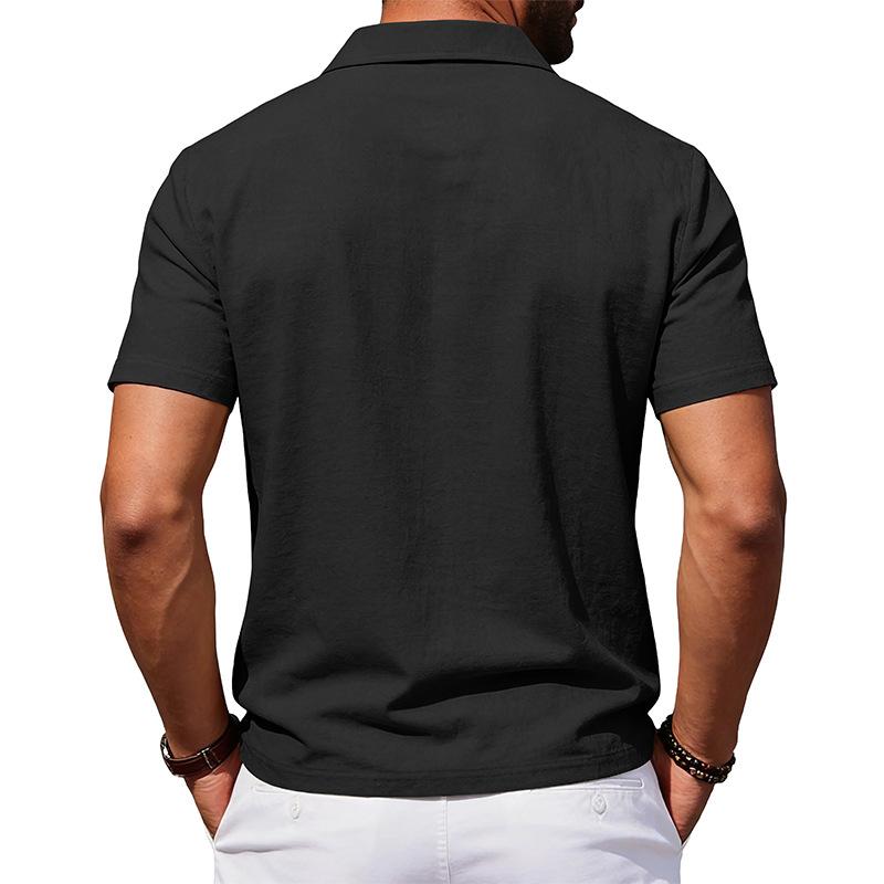 Men Loose Casual Short Sleeve Linen Blend Polo Shirt For Daily Beach Wear