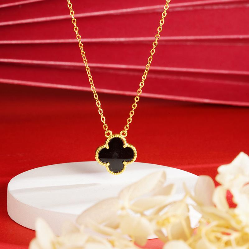 Vietnam Gold-Plated Clover Necklace, Ring & Five-Flower Bracelet Set