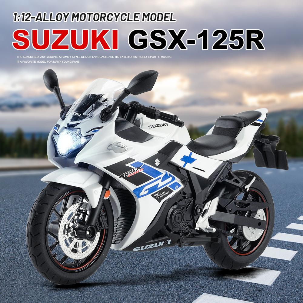 1/12 Scale Suzuki GSX-250R Motorcycle Toy Alloy Diecast Model Sound and Light Toys Rubber Tires Miniature Racing Model Present for Kid