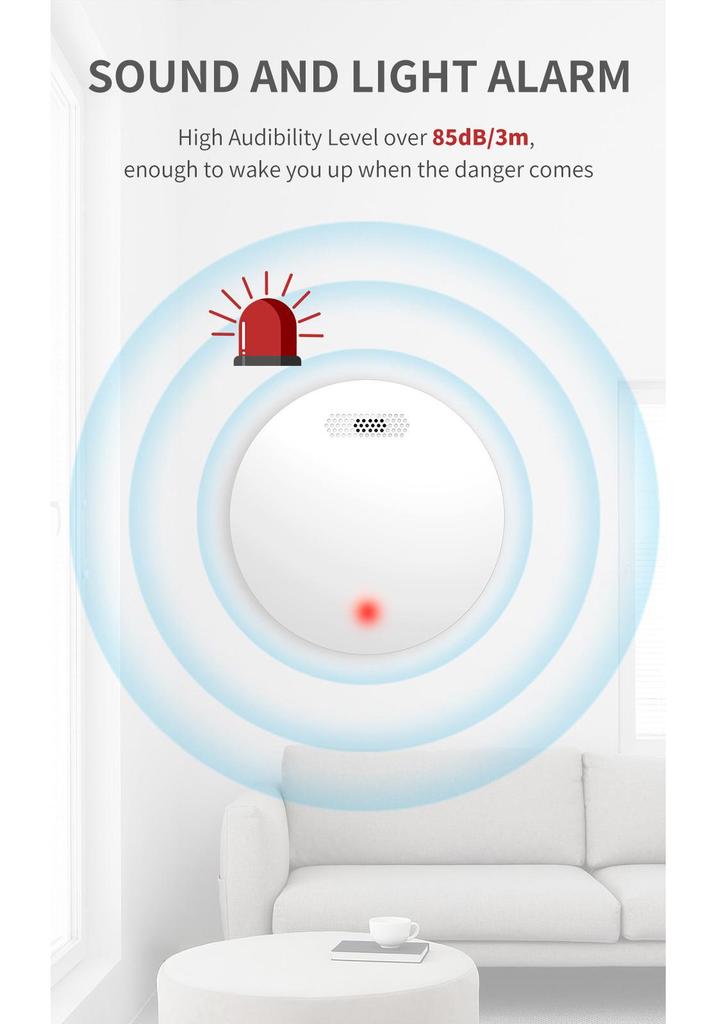 Smart WiFi Smoke and Fire Alarm Detector with Sound and Light Alerts
