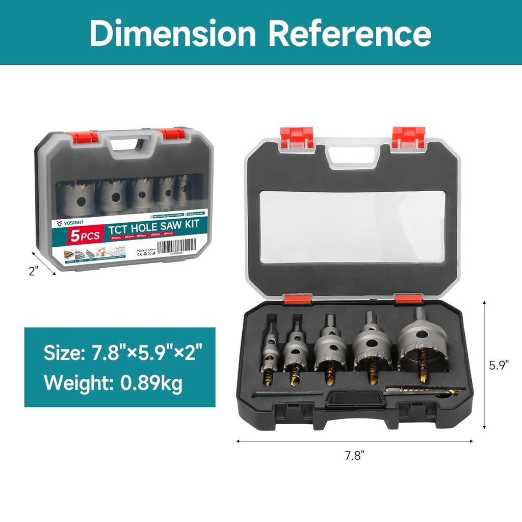 6Pcs TCT Hole Saw Kit, Triangular Shank Metal Steel Hole Saw Drill Bits, Upgrade Heavy Duty Carbide Hole Cutter with a Center Drill & 2Pcs L-Wrench,
