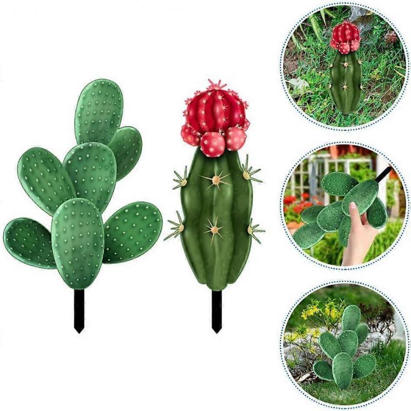 Decorative Garden Inserts,Cactus Lawn Sign Stake - Outdoor Cactus Statue Sculpture Ornament for Garden Lawn Ground Yard