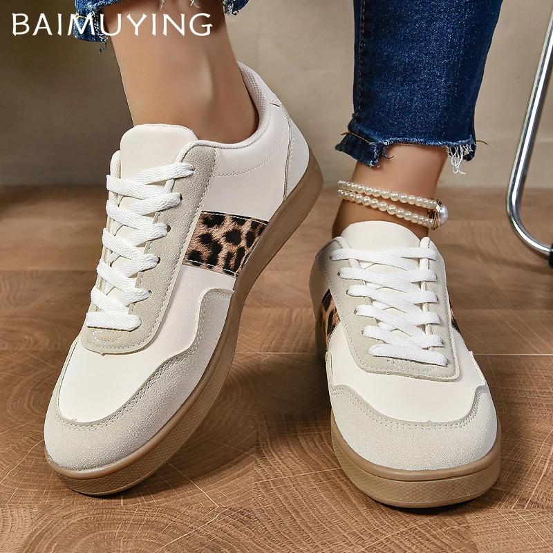 Women Flats Sneakers Leopard Designer Autumn Casual Shoes Lace Up Running Sport Shoes 2024 Trend New Walking Zapatillas Ladies