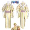 Anime Pirate King Cosplay Costume Zoro Yellow Striped Kimono Role Playing Outfit