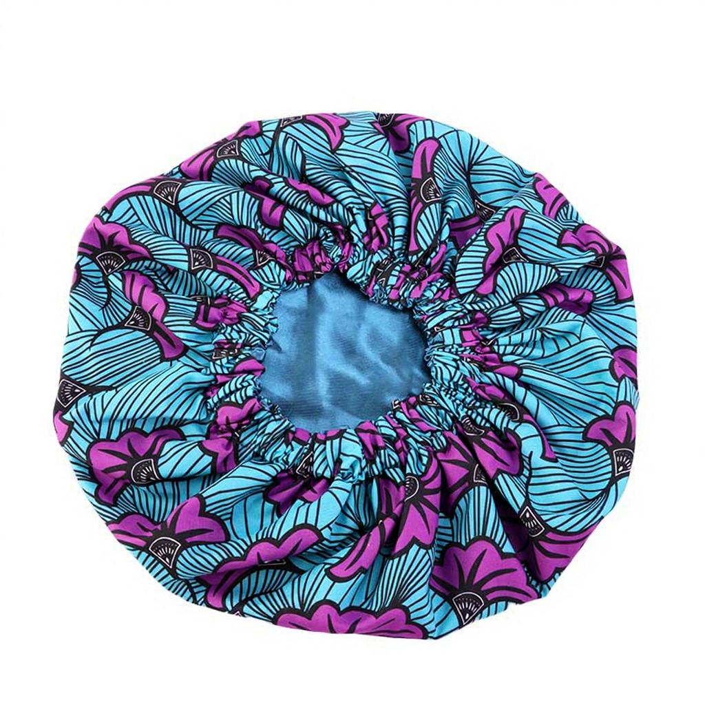 Custom Logo African Print Satin Bonnet Adjustable Double Layer Hair Bonnet Curly Hair Reversible Silky Sleep Cap Night Wrap