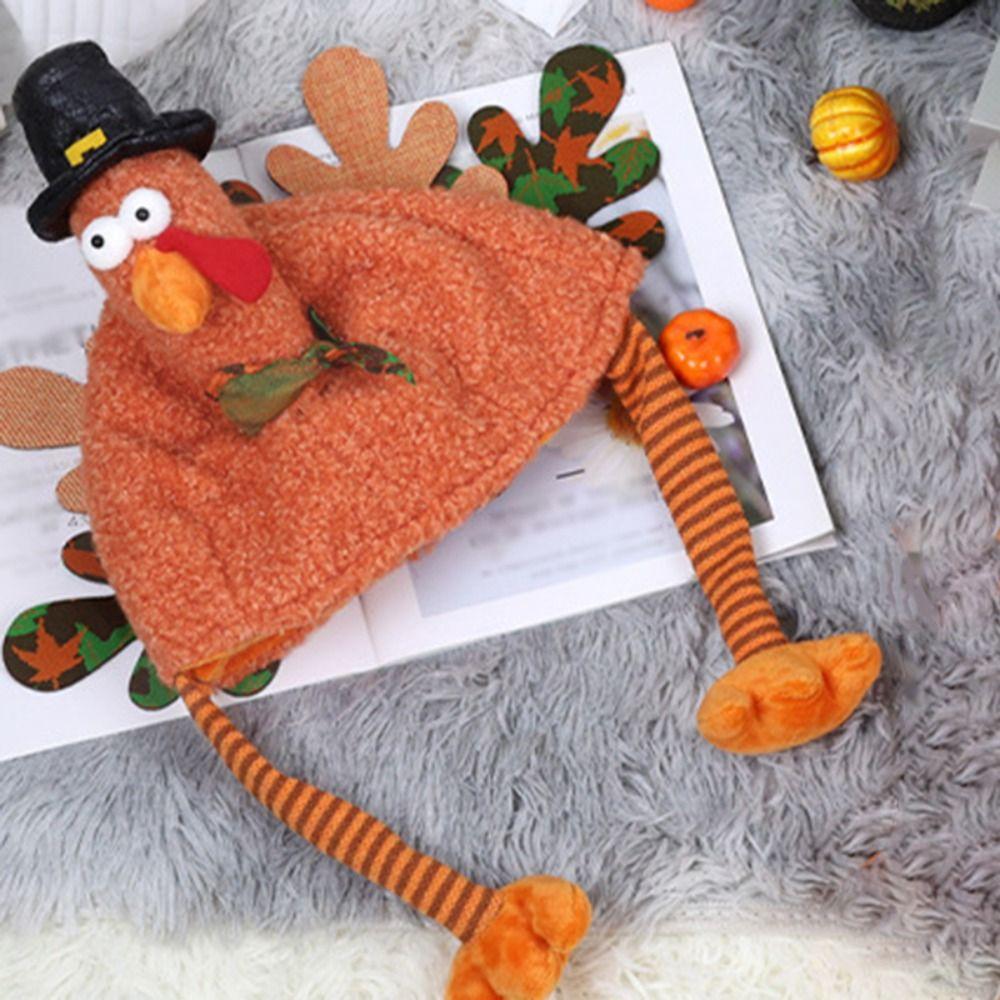 Adorable Cartoon Thanksgiving Turkey Hat Handmade High-top Halloween Cosplay Costume Orange Thanksgiving Cap