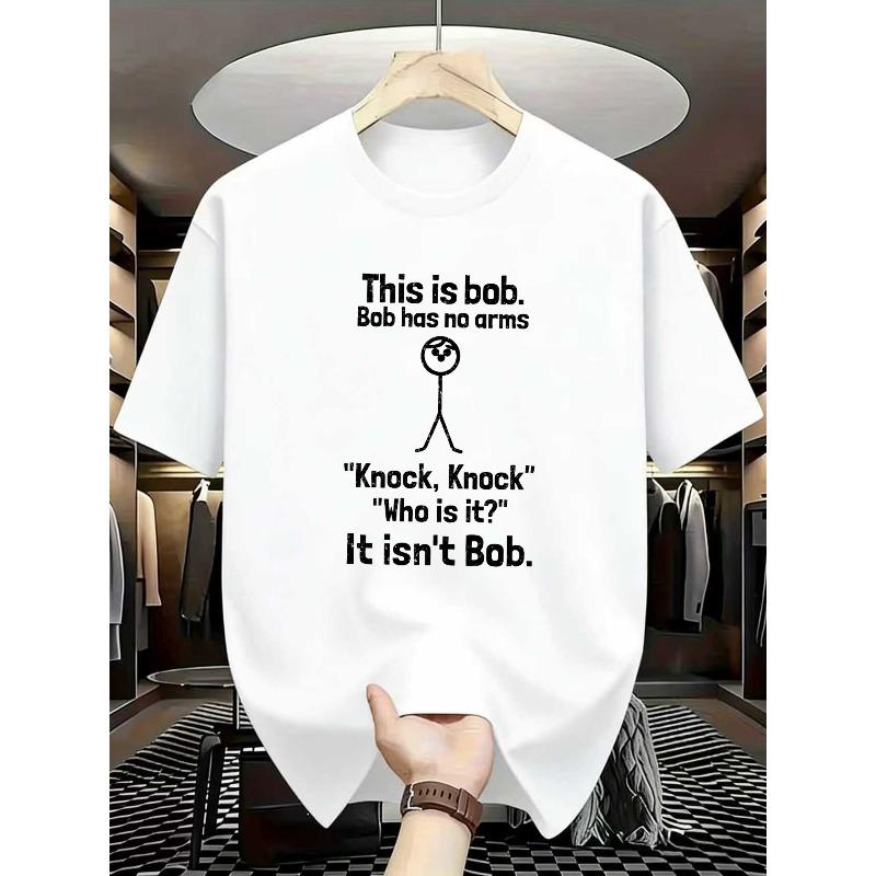 European Size Men'S "This Is Bob" Knock Knock Joke Graphic Print Crew Neck T-Shirt | Soft Medium-Stretch, Regular Fit, Comfortable and Versatile