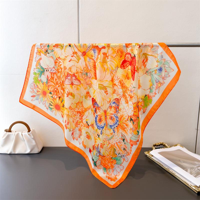 70*70Cm Spring Summer Women Scarf Silk Butterfly Print Satin Beach Scarves Shawl Headband Hijab Bandana Wrap Bufanda