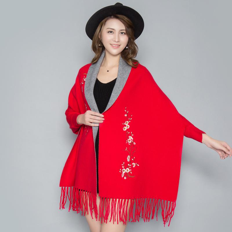 Korean Style Embroidered Shawl Cape: Versatile Knit Scarf for All Seasons