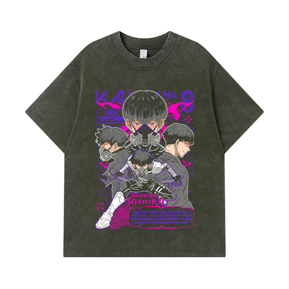 

275 GSM Washed T-shirts 100% Cotton Kaiju No 8 V10 Soshiro Print Unisex Heavy Cotton T Shirt S