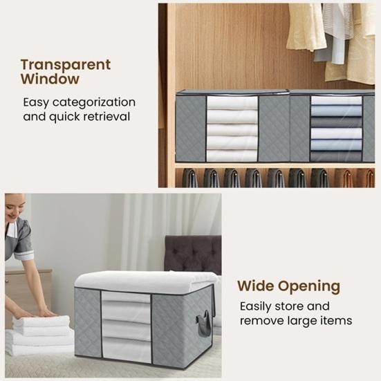 Clothes Storage Bag with Reinforced Handles Zipper Close Large Capacity Blanket Bed Sheets Organizer Foldable Storage Bin