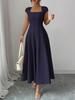 European & American Style Women's Square Neck Short Sleeve Long Dress