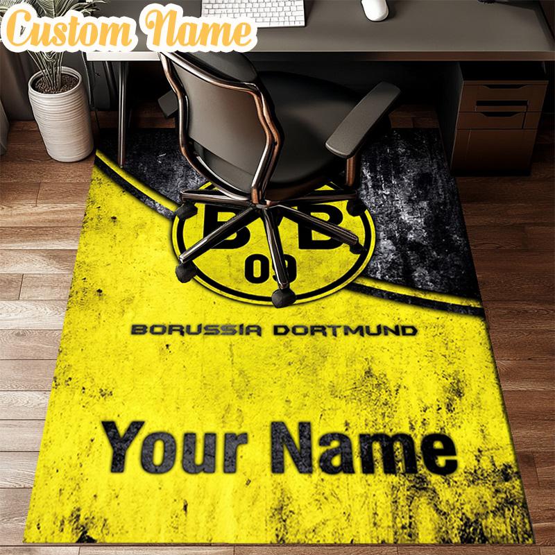Custom Name Bvb 09 Football Team Rug Office Rug Chair Mat Non Slip Carpet Rugs for Bedrooms Dining Room Living Room Home Decor gifts