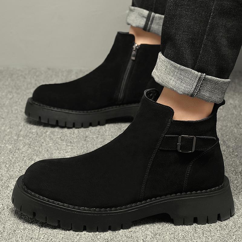 Spring and Autumn Martin Boots Men's Boots Low Top Korean British Short Chelsea Boots Leather Pointed High Top Leather Shoes Men's