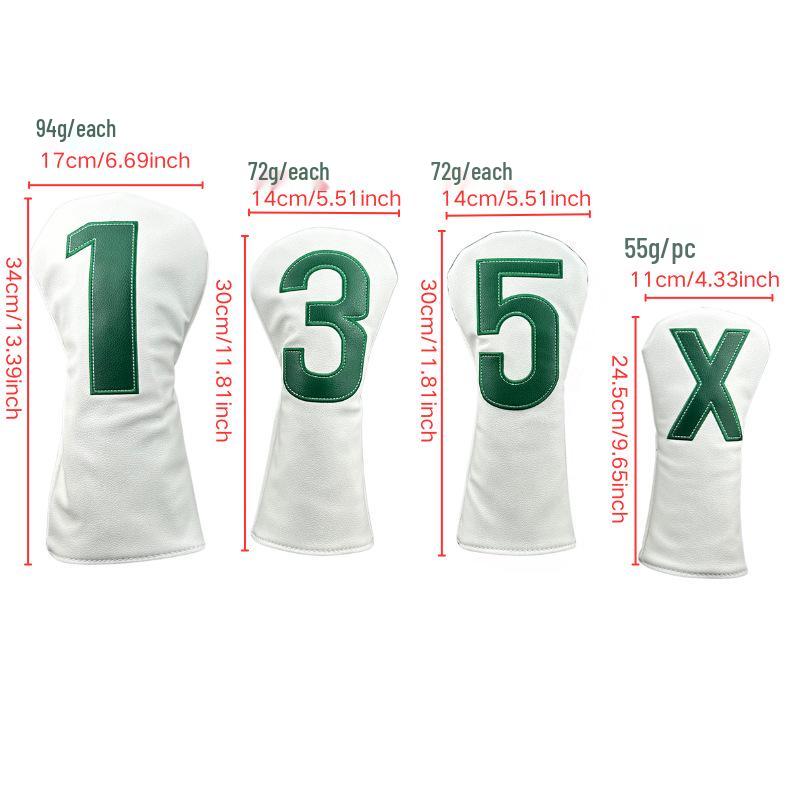 White & Green Golf Club Headcover, 135 x Number Style, Two Color Options