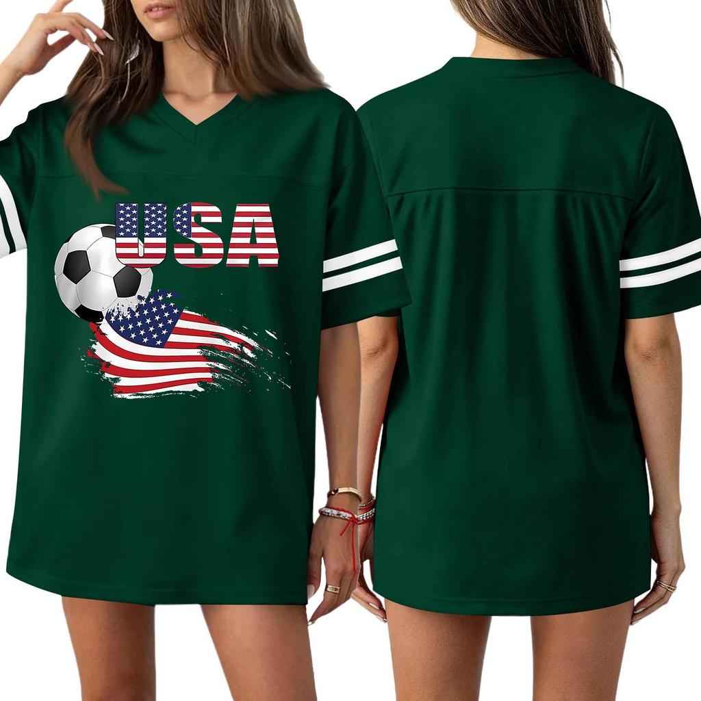 Women's Casual & Stylish V-Neck Sports — Print Short-Sleeve Athletic T-Shirt Top