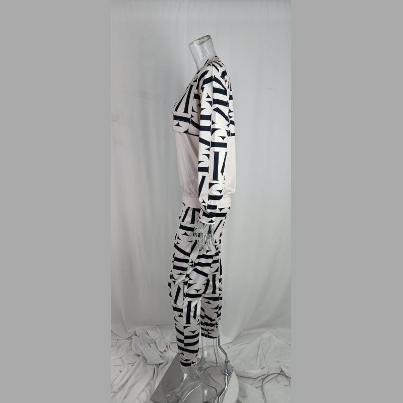 QICED Dámská módní ležérní souprava úzké mikiny s dlouhým rukávem a dlouhými kalhotami s potiskem