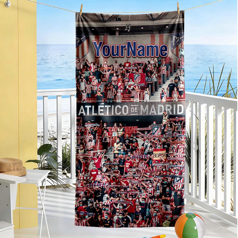 Atletico Madrid Personalized Text Beach Towel Super Soft Microfiber Quickdry Fabric