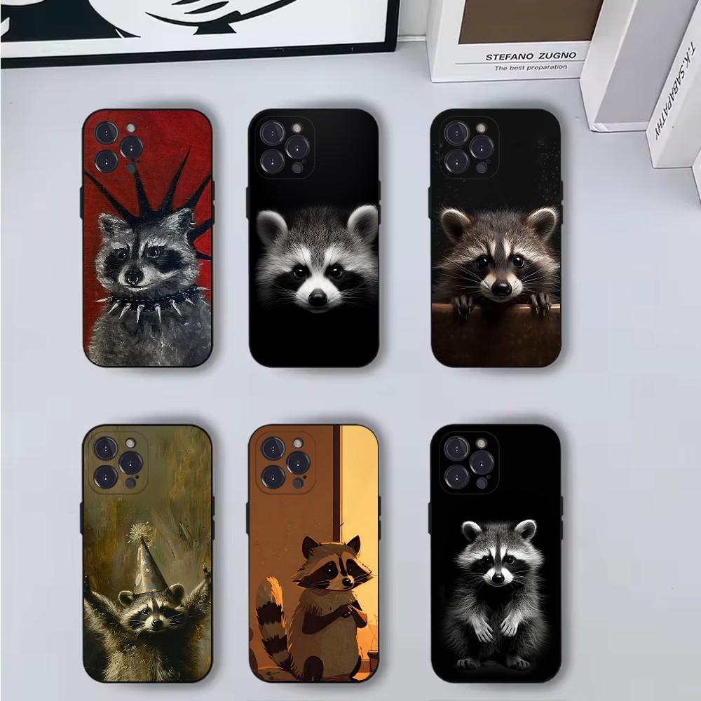 Cute Canvas Raccoons Phone Case For iPhone 16,15,14,13,12,11,Pro,X,XS,Max,XR,Plus,Mini Soft Black Cover