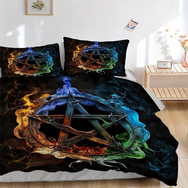 3pcs Symbol of Fire Water Earth and Air in Harmony Bedding Set, Including 1 Quilt Cover and 2 Pillow Shams, Without Filling,