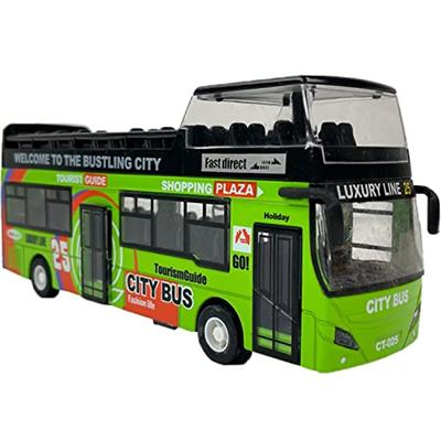 1:32 Scale Die Cast Sightseeing Tour Bus Toy Pull Back Vehicles, Mini Double Decker Tourist Open Top Bus Model Car with Lights and Music