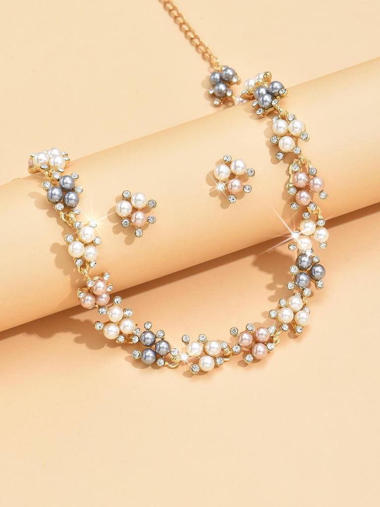 Pearl Earrings, Necklace & Bracelet Set: Elegant Women's Evening Jewelry Accessories