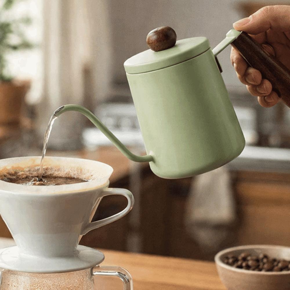 Trähandstag Svanhals Kaffekanna Rostfritt Stål Handbryggningskanna Kök