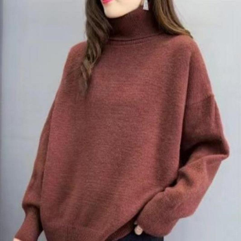 Autumn and winter explosion high-grade lazy style solid color knitted bottoming shirt thin top turtleneck pullover women's casual