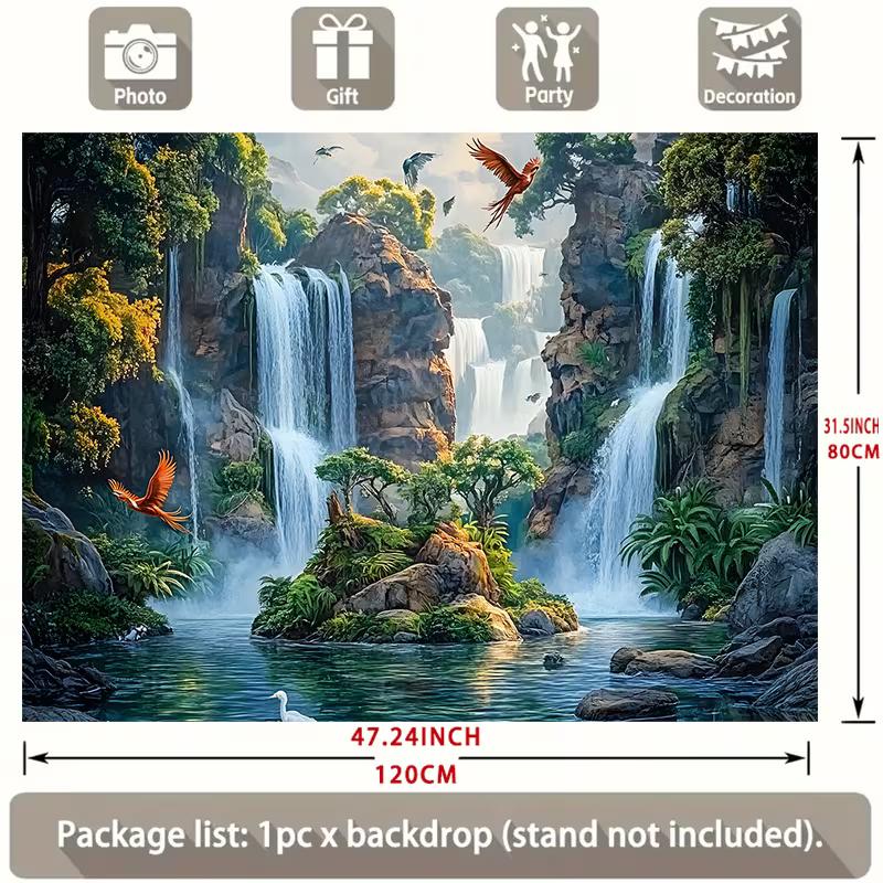 2D Rainforest Waterfall Backdrop, Tropical Nature Tapestry for Home