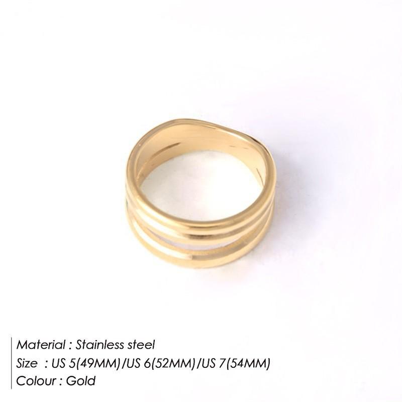 18K Gold Plated Titanium Steel Double Layer Hollow Ring for Women - Minimalist, Colorfast, Index Finger, European Style.