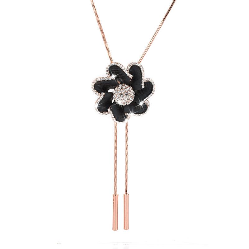 And Stylish Chic Long Chain Flower Sweater Necklace With Luxurious Accents Rhinestone