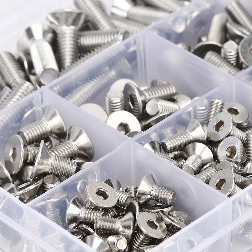 260Pcs Flat Screw Set M4/M5/M6 Hex Socket Screw Stainless Steel 304 for Electronics Industry Countersunk Screw