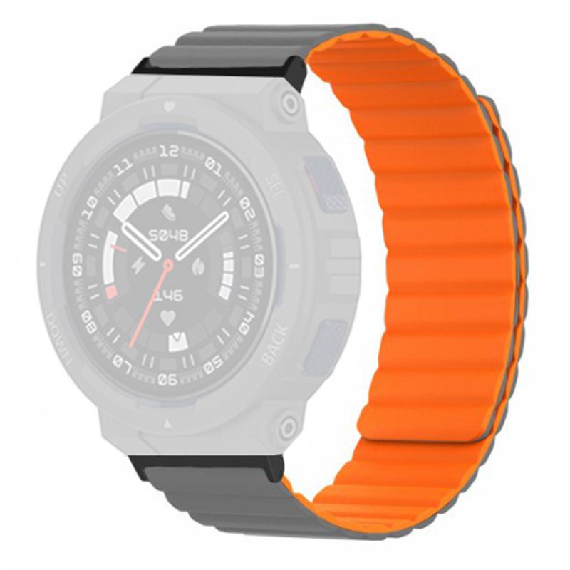 

For Huami Amazfit Active Edge (A2212) Magnetic Watch Band Silicone Watch Strap Grey Orange