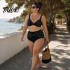 Vintage Style Swimsuit 2Pcs/Set Plus Size Bikini Set, Cross-Chest V-Neck Bra with Built-In Support, Photogenic Beach Outfit High-Waisted Twist