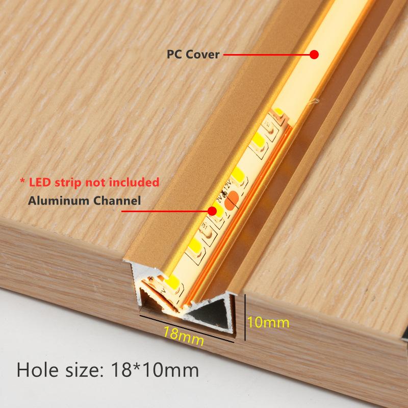 0.5m/1m 45 Degree Oblique Lighting LED Aluminum Profile Cabinet Recessed Hidden Linear Strip Light Closet Shelf Layer Bar Lamp