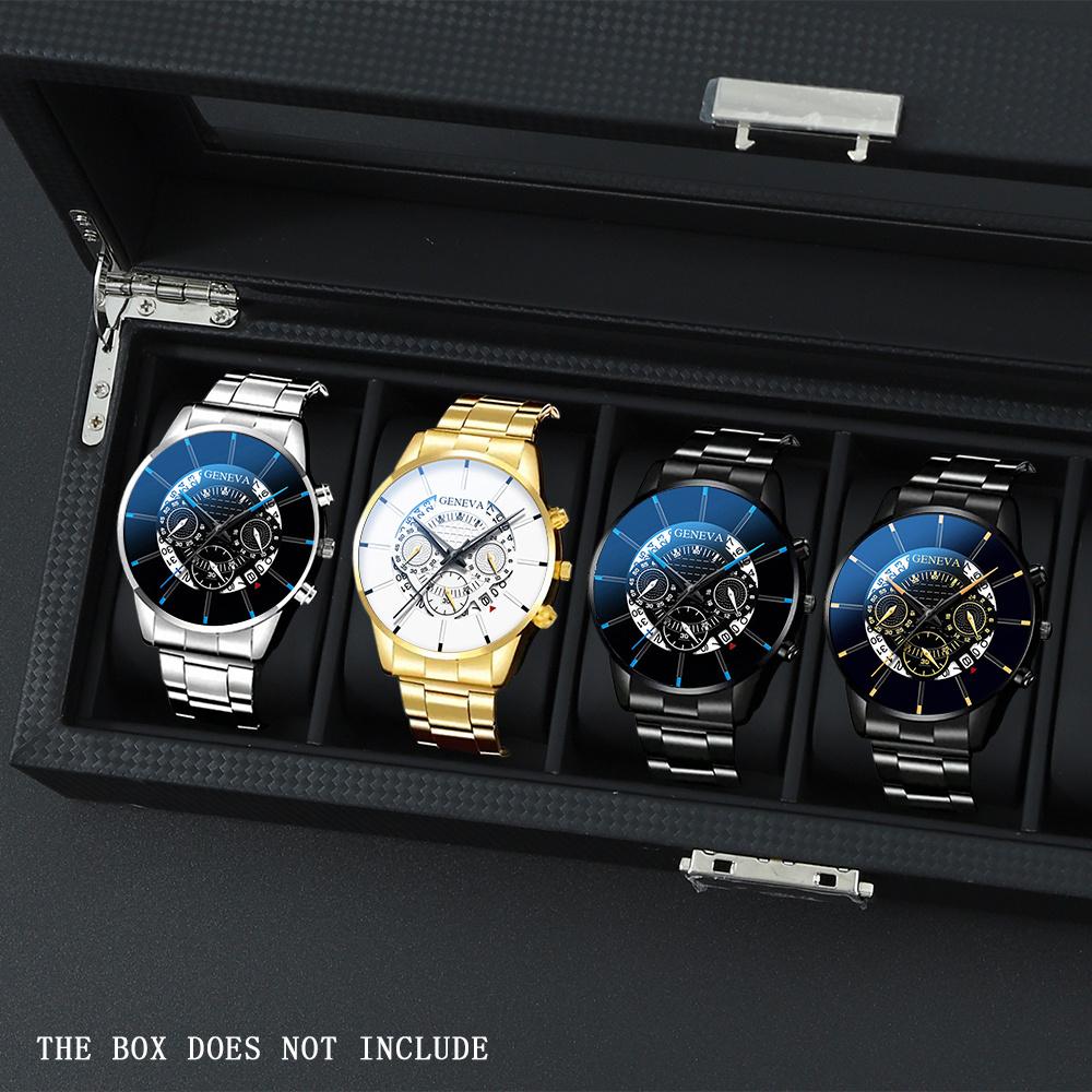 

4 Pcs/Set Fashion Men s Watch Alloy Strap Quartz Men s Watch Business Casual Men s Clock Set