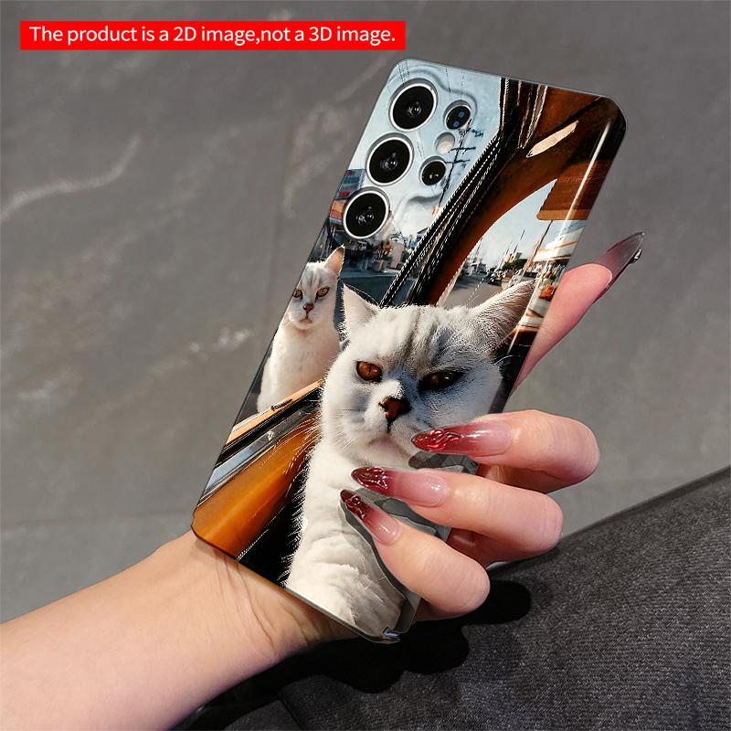 2DFlat Samsung Phone Case White Cats Car Window Selfie Applicable To Galaxy S22 S23 S24 S25ULTRA S26 A12 A13 A14 A15 A16