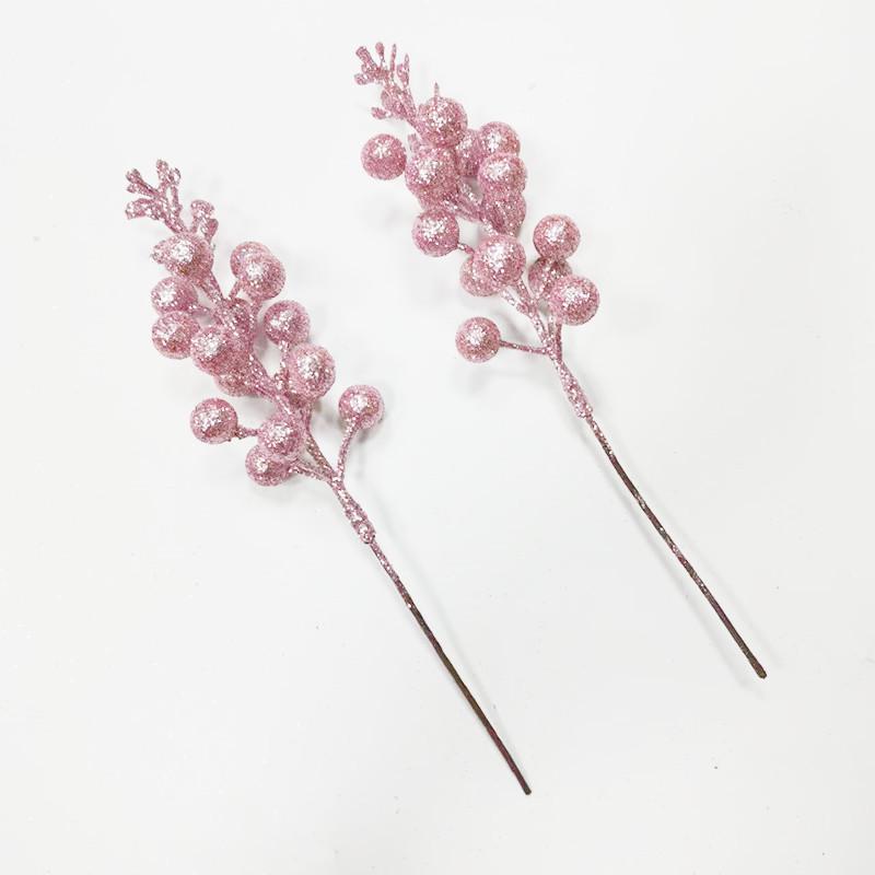 15 Glitter Powder Berries: Red, Gold, White Coffee Stems - Christmas Decor DIY