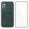 WANLONFENG YBP Series For Samsung Galaxy A25 5G (Global) (161.0mm) Magnetic Case with Tempered Glass Film PU+TPU Phone Cover Large Cutout