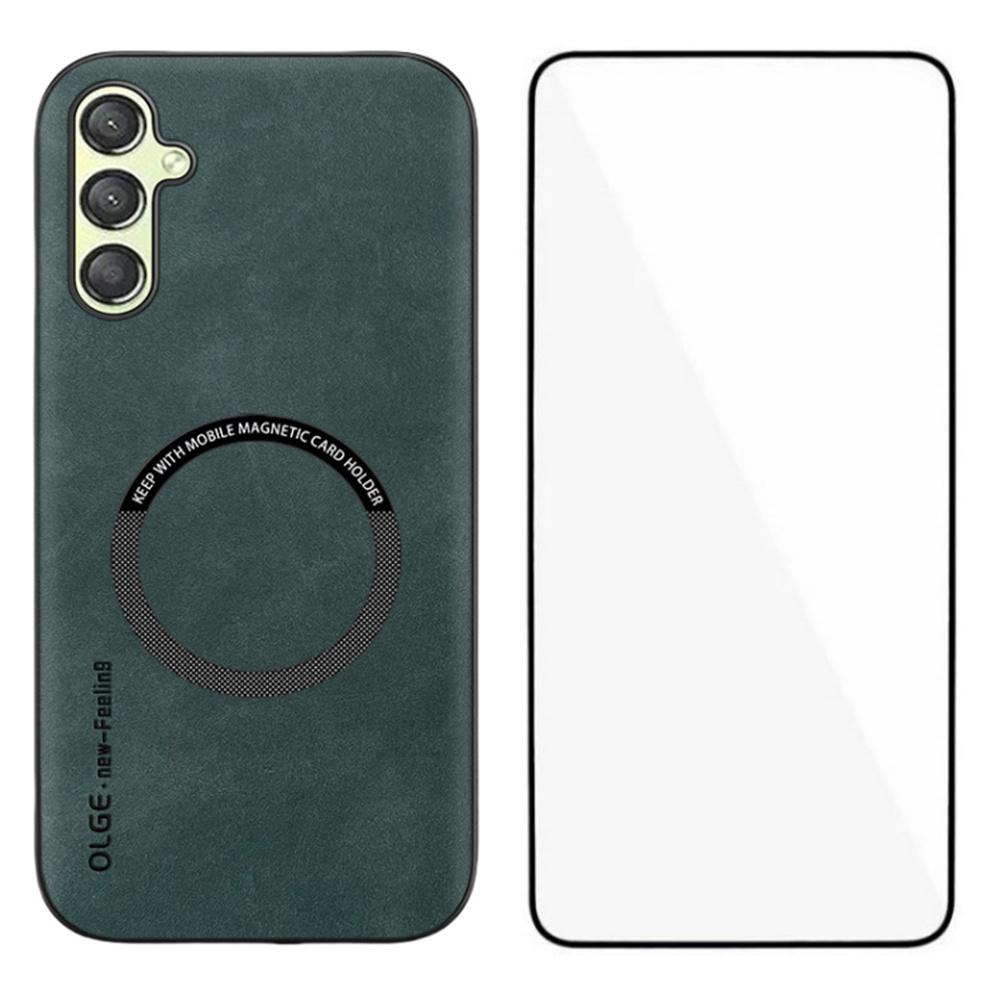 WANLONFENG YBP Series For Samsung Galaxy A25 5G (Global) (161.0mm) Magnetic Case with Tempered Glass Film PU+TPU Phone Cover Large Cutout