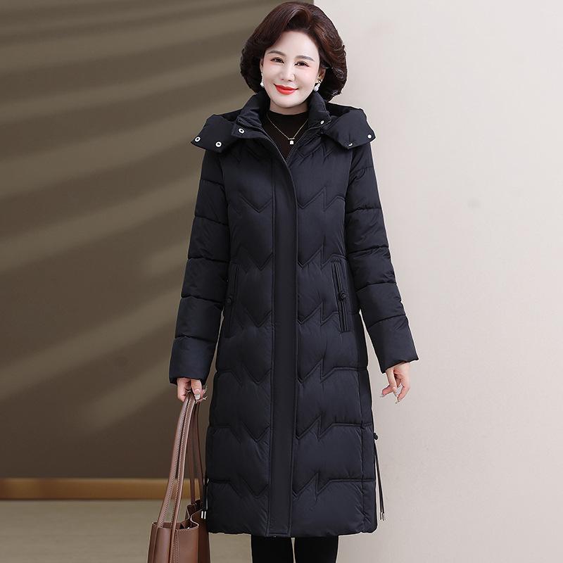 Thickened Plus Size Cotton Jacket: Slimming Knee-Length for Middle-Aged & Elderly Women