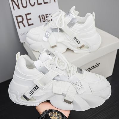 Men's Shoes Spring Breathable Trend Advanced Sense Sports Leisure Thick Sole Heightening Air Cushion White Shoes